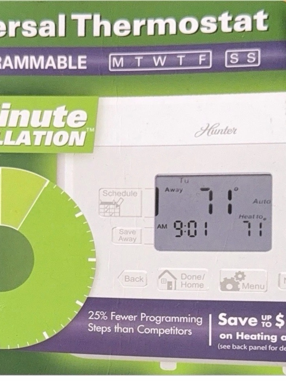 Hunter White and Green Digital Thermostat with LCD